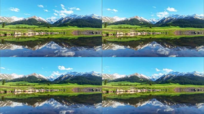 草原雪山倒影