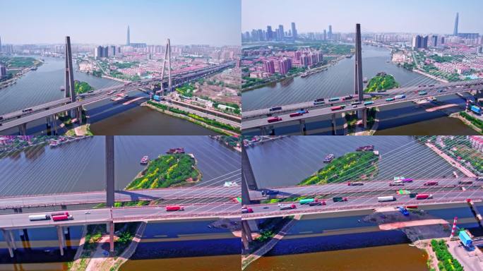 4k 航拍天津港桥梁交通素材