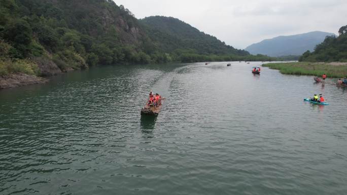 浙江温州楠溪江竹筏漂流航拍