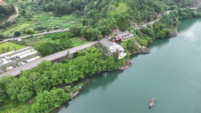 浙江温州楠溪江竹筏漂流航拍