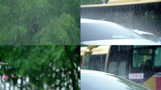 4K雨后空镜车辆行驶雨滴阵雨暴雨城市