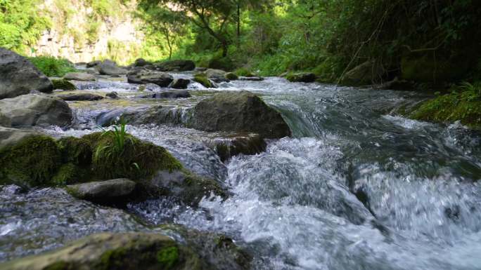 溪流泉水山泉水-航拍大山深处的河流水源地