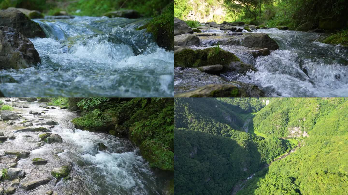 溪流泉水山泉水-航拍大山深处的河流水源地