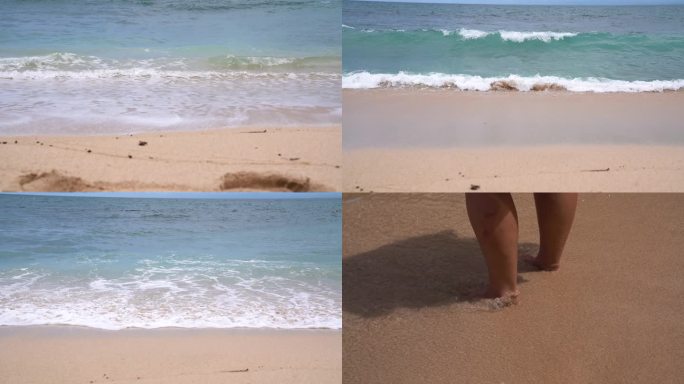 大海浪沙滩海边大浪花海水拍打沙滩海边奔跑