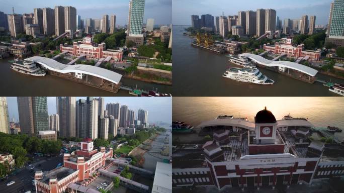南京中山码头、落日长江、游艇、轮船
