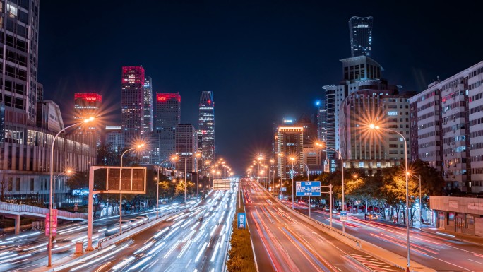 北京交通夜景延时