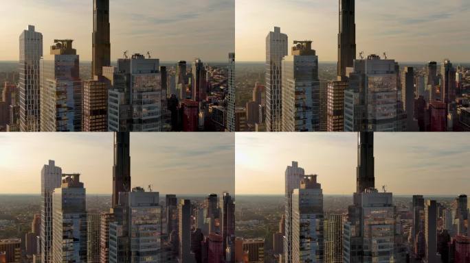 城市航拍布鲁克林塔纽约曼哈顿摩天大楼日出