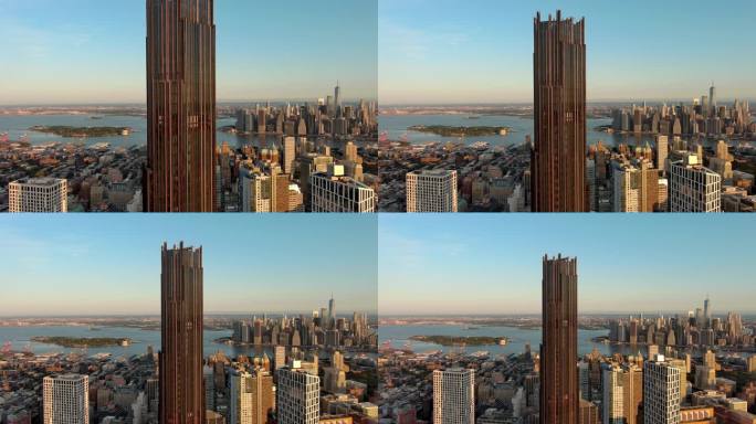 城市航拍纽约曼哈顿布鲁克林塔摩天大楼日出