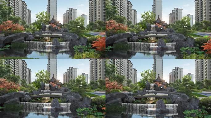 唯美新中式园林景观动画素材