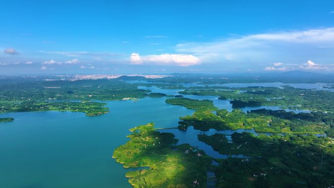 信阳 南湾大坝 南湾水库大景 游船 航拍