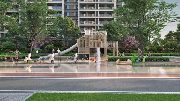 住宅小区儿童欢乐场动画镜头