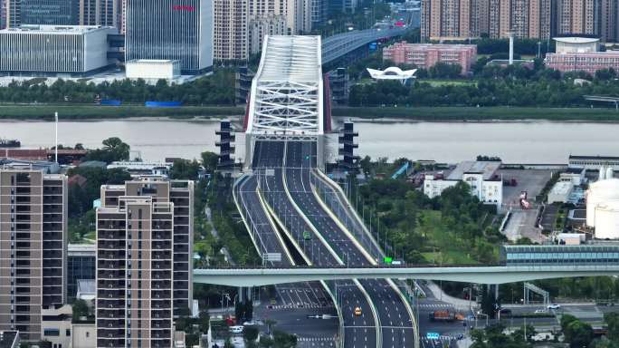 庄市明海大道交通道路主干道清晨航拍