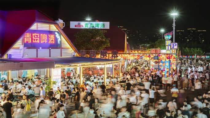 青岛西海岸金沙滩啤酒节夜景8k延时