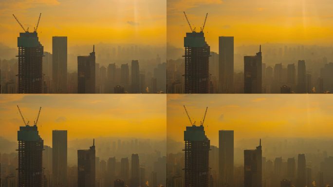 重庆城市风光黄昏日落工地施工建设