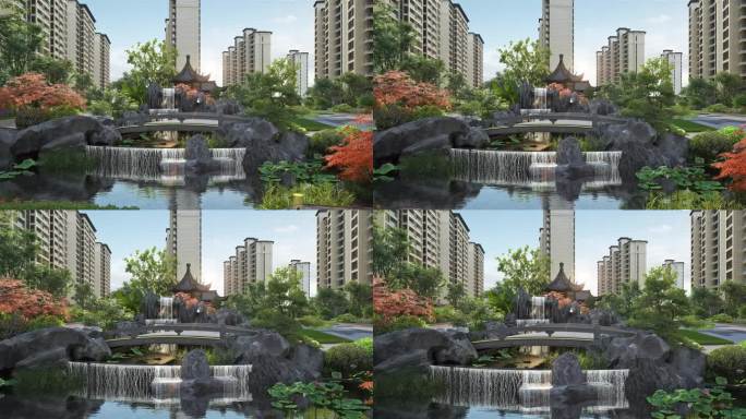 江南小区水景园林三维动画