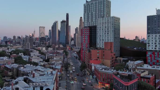 城市航拍纽约曼哈顿布鲁克林汽车街道大楼