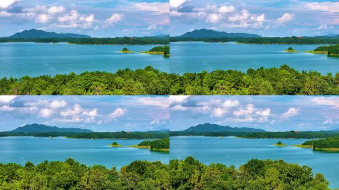 信阳南湾大坝南湾水库大景游船航拍