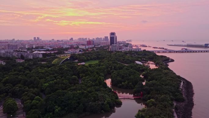 航拍上海吴淞口国家湿地公园