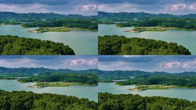 信阳南湾大坝南湾水库大景游船孔雀岛航拍