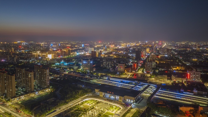 淄博站高空航拍延时摄影夜景