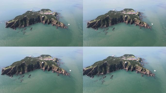 夏季高空航拍俯瞰山东荣成鸡鸣岛