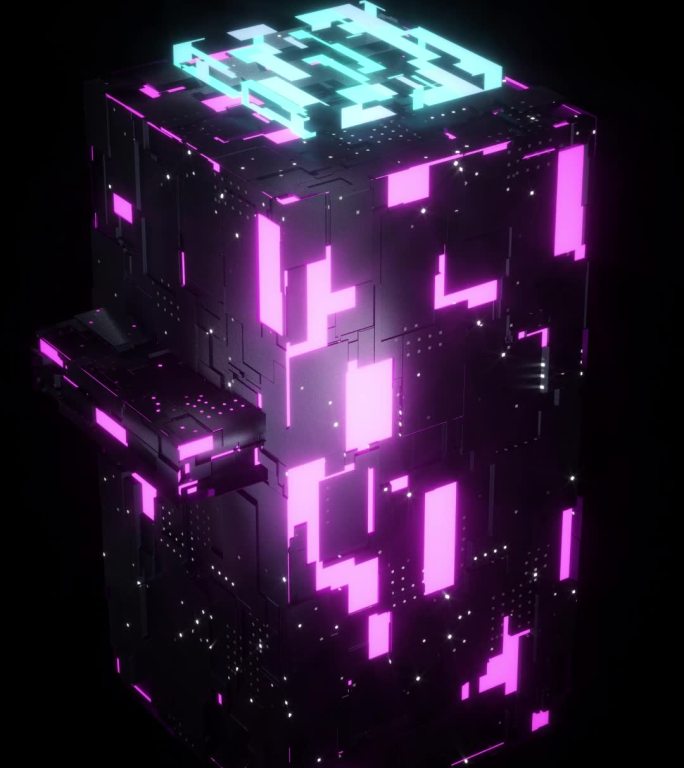 芯片运动方块动画紫色光效C4D动画oc