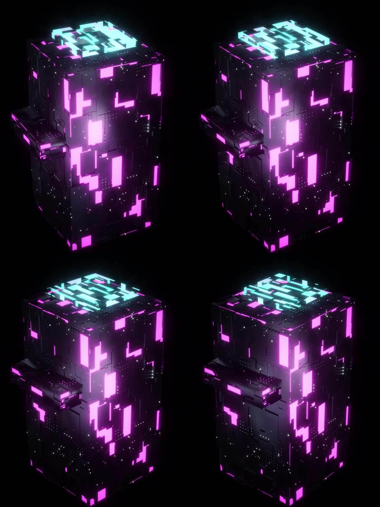 芯片运动方块动画紫色光效C4D动画oc