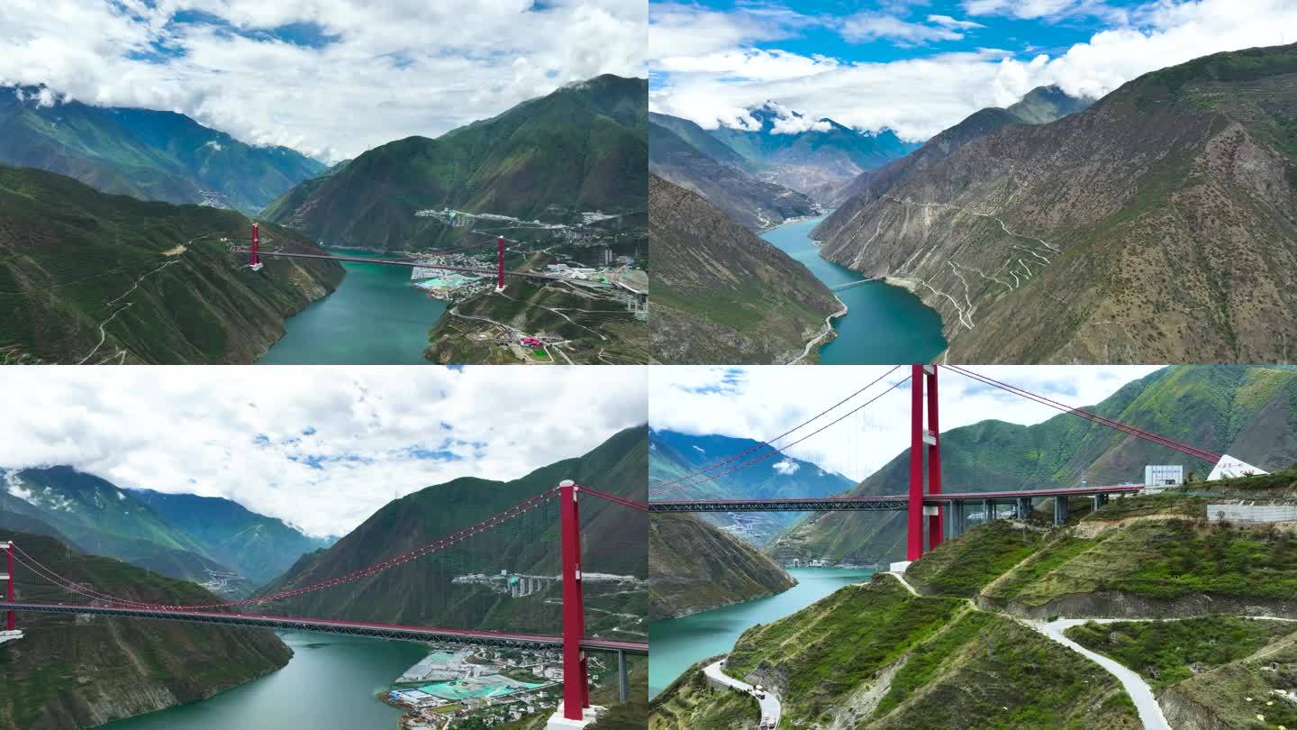 4K航拍四川甘孜泸定县大渡河大桥自然美景