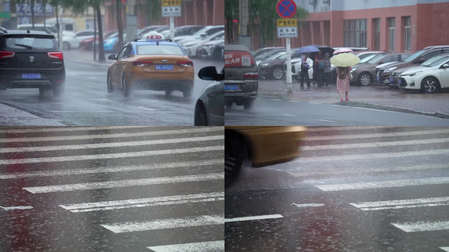 4K阵雨暴雨街道交通车辆行驶
