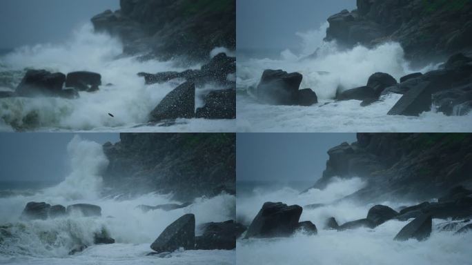 海岸浪潮汹涌-高速摄影