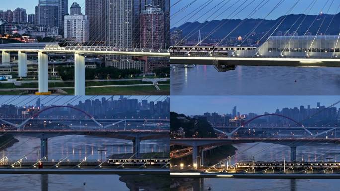 重庆南纪门大桥蓝调列车行驶过程航拍