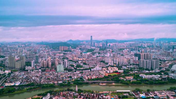 东莞东江角度飞国贸雨后延时航拍