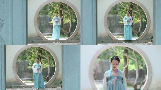 古装美女视频中国风圆形月亮门汉唐装扮侍女