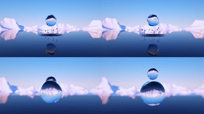 雪山水面水滴抽象三维广告素材动画