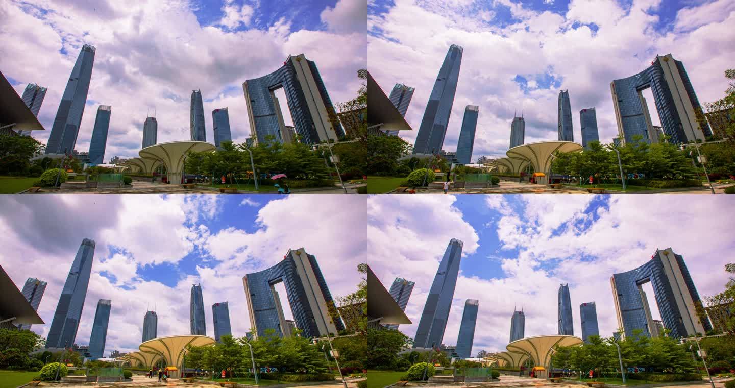 东莞市民服务中心角度看国贸群楼