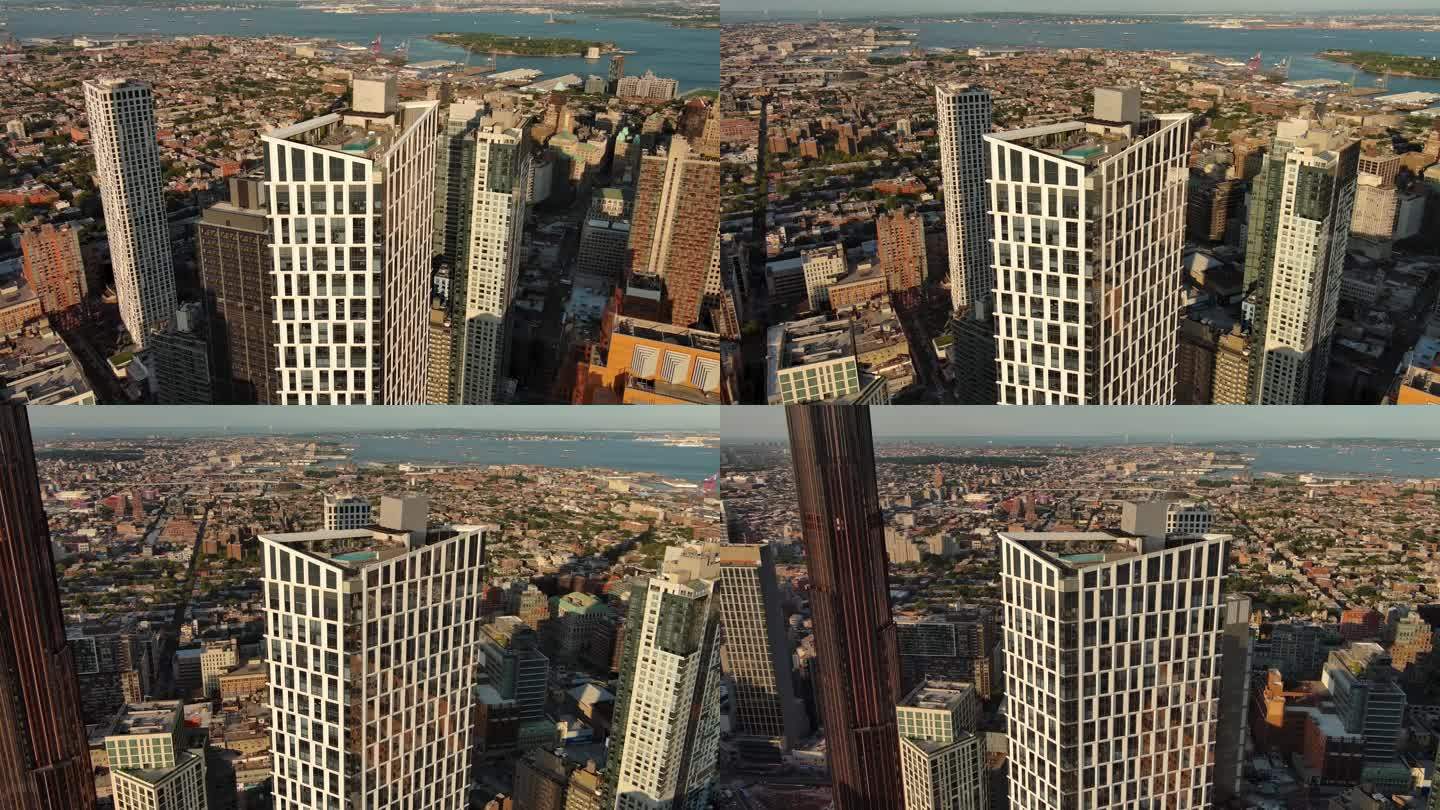 城市航拍纽约曼哈顿布鲁克林市中心摩天大楼