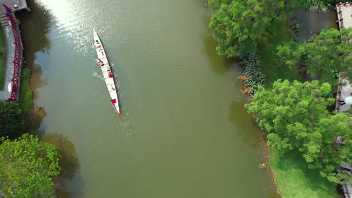 广州荔湾区大沙河湿地公园龙舟训练