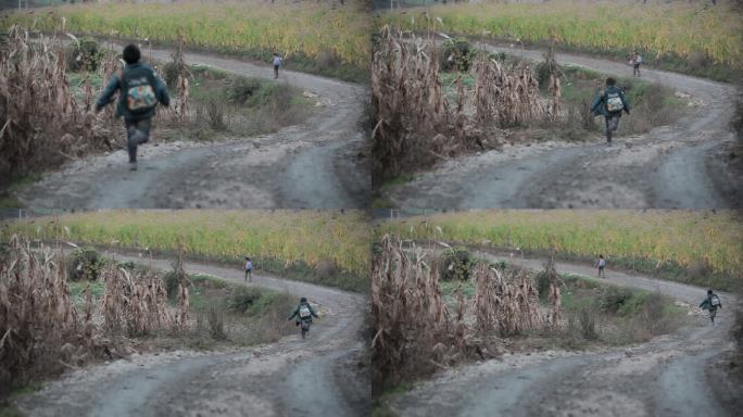 贫困山区视频云南昭通泥土路上小学生