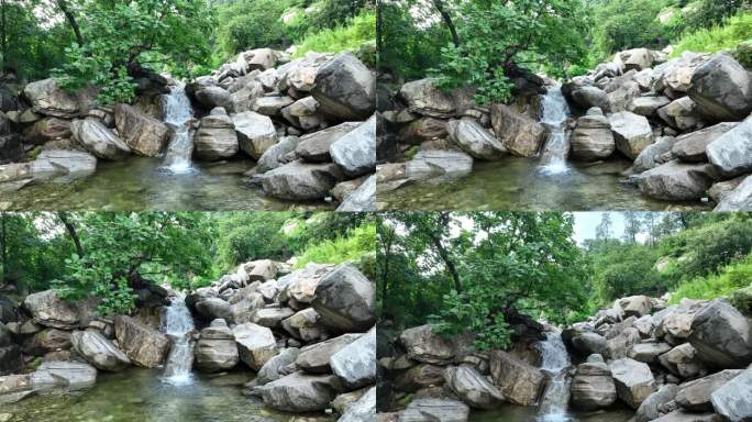 溪水 池塘 瀑布流水航拍蒙山生态美自然