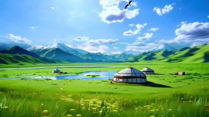 蒙古包大草原河流