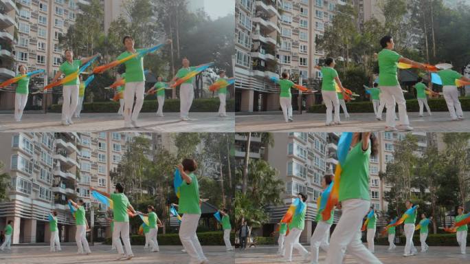和谐社会幸福老年视频市民广场舞升格镜头