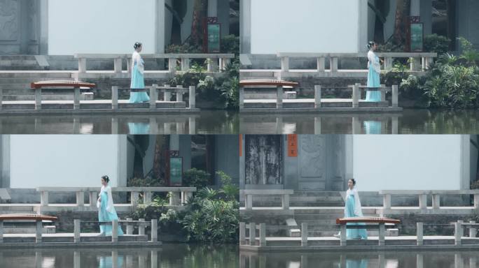 古装美女视频中国风水边汉唐装扮侍女