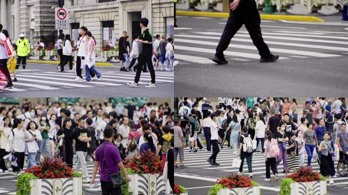 4k 实拍上海南京路行人人群人流