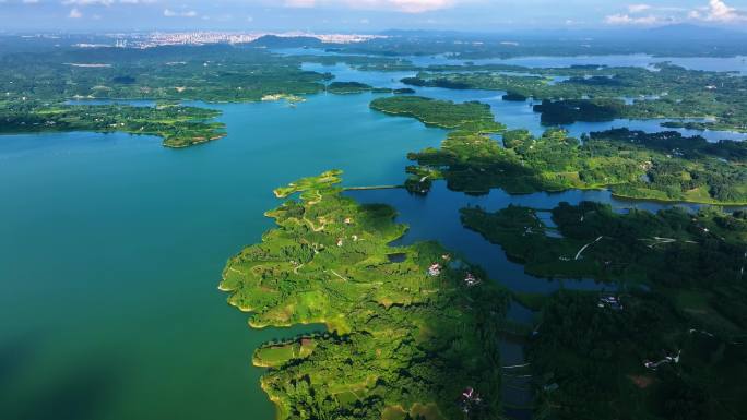 信阳 南湾大坝 南湾水库 大景 游船航拍