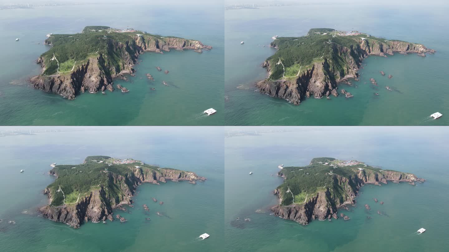 夏季高空航拍俯瞰山东荣成鸡鸣岛