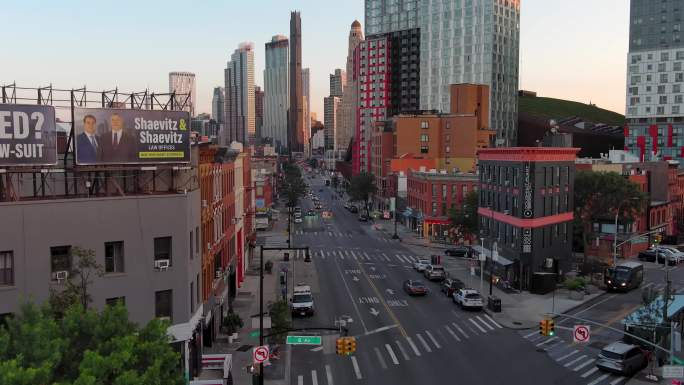 城市航拍纽约曼哈顿布鲁克林汽车街道交通