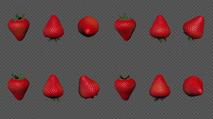 三颗草莓特写素材循环带通道3D草莓