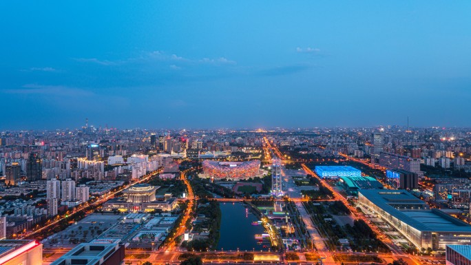 北京鸟巢城市日转夜延时