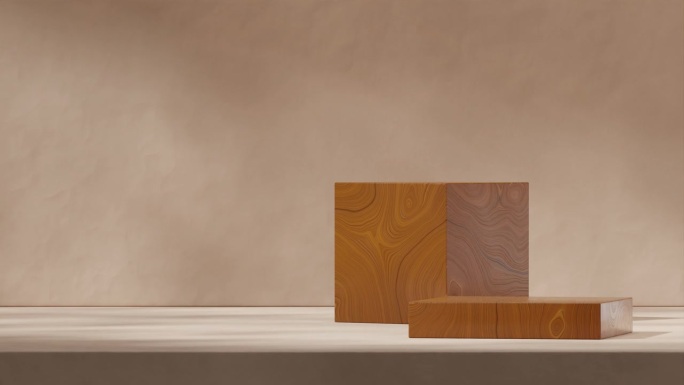 3d视频渲染模板模型块形状木纹讲台无缝阴影动画循环粗糙纹理棕色墙