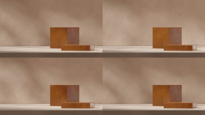 3d视频渲染模板模型块形状木纹讲台无缝阴影动画循环粗糙纹理棕色墙